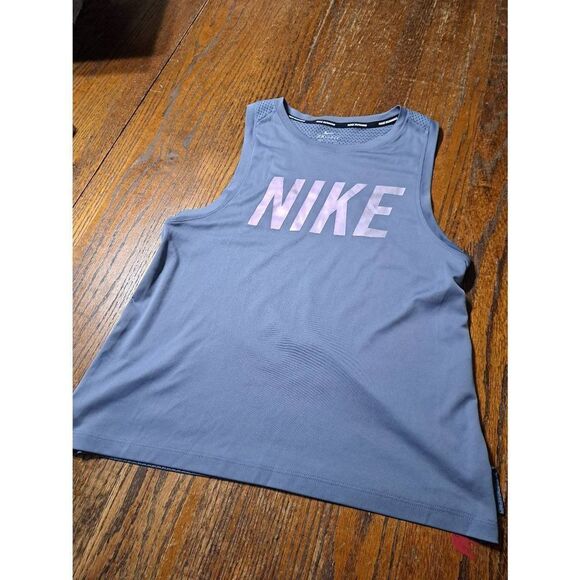 Medium Nike Dri Fit Running Grey Silver Racerback Tank Top Muscle Shirt Mesh - Picture 1 of 4